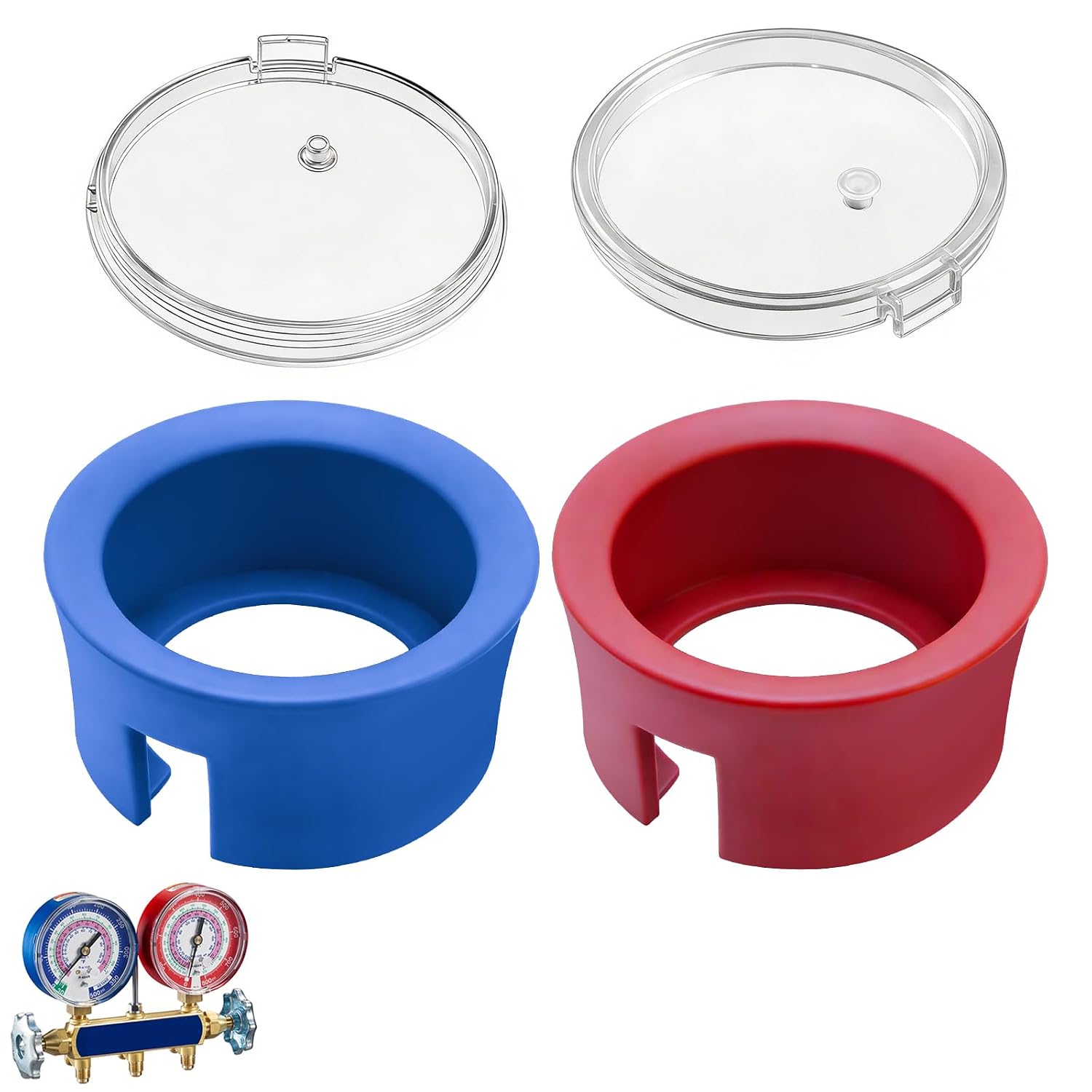 Red & Blue Gauge Boots Cover & 2 Pcs 49100 Gauge Lens, Compatible with Ye-llow Jacket 3-1/8" HVAC Gauges, HVAC Instrument Protection Kit Fit for Titan & Brute II Manifolds