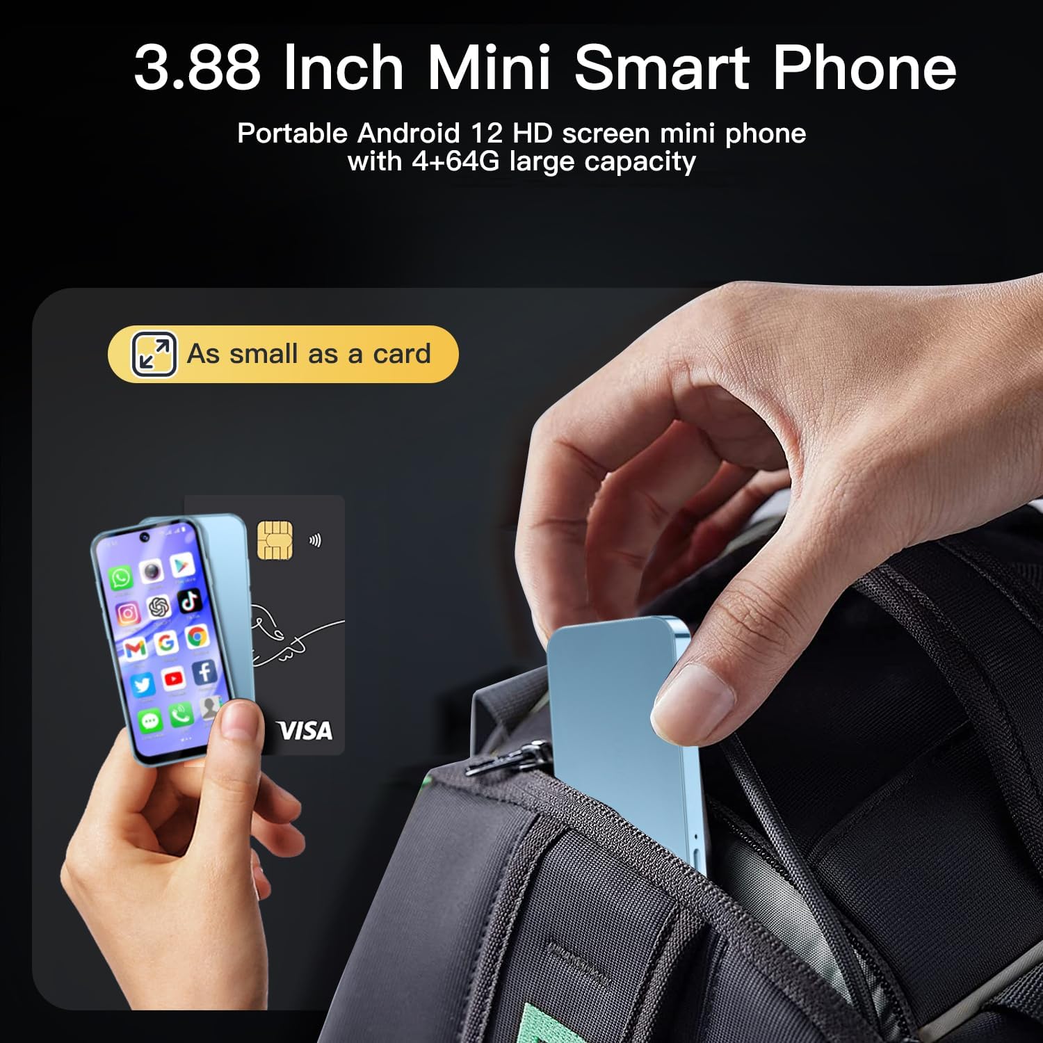 4G Unlocked Mini Smartphone, Suitable for Kids and Students, 3.88-Inch HD Touch Screen Mini Phone, 4GB+64GB Storage, Dual SIM Card & Facial Recognition, Lightweight Backup Phone(Beige)