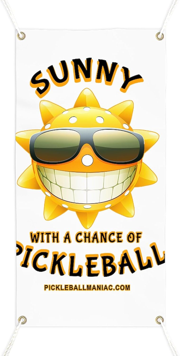 CafePress Pickleball Sun with A Chance of Pickleball Banner Vinyl Banner, 44"x30" Hanging Sign, Indoor/Outdoor
