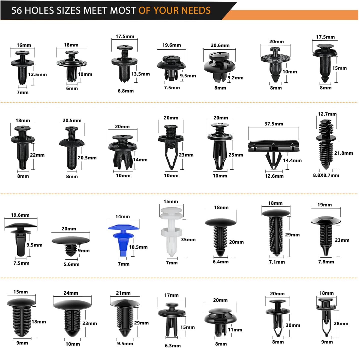 GOOACC 1315PCS Retainer Clips Interior Accessories - 56 Most Popular Sizes Bumper Trim Body Clips with Fasteners Remover and 10Pcs Reusable Cable Ties for Toyota Nissan Ford BMW Chevy Honda Subaru 1220Pcs Clips + 95Remover