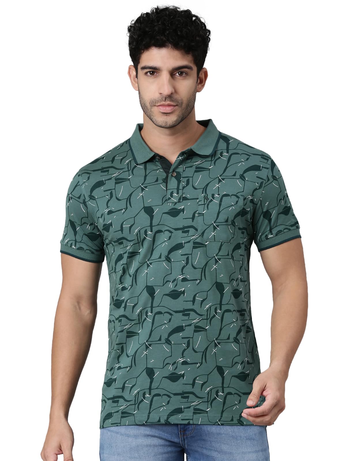 classic polo Men's Half Sleeve Polo Neck Slim Fit All-Over Print Cotton T-Shirt-picture-29