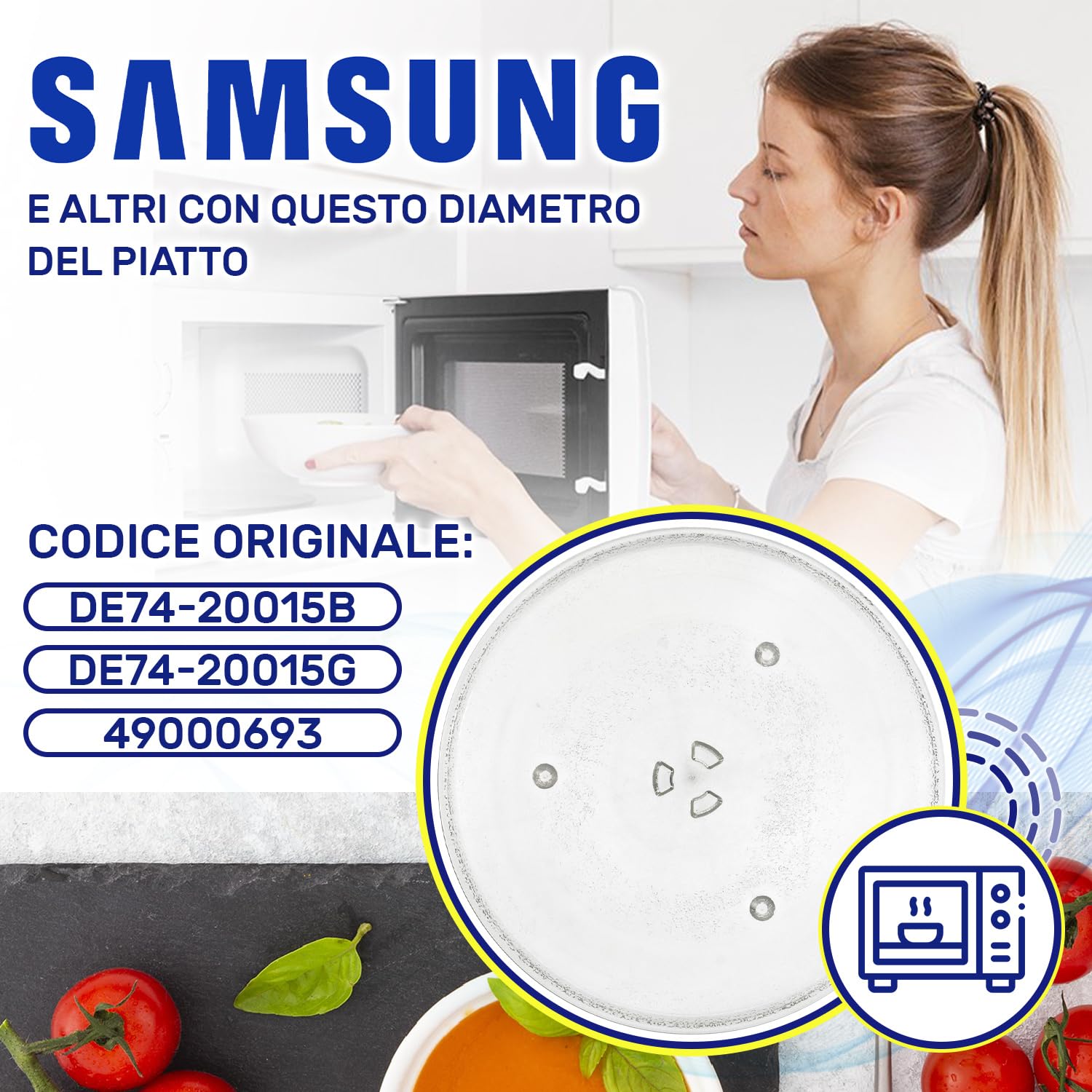 Piatto Microonde Universale Ø318 mm Dispone di 3 Fissaggi con Codice Originale DE74-20015B DE7420015B DE74-20015G DE7420015G per Samsung - MONTERAL