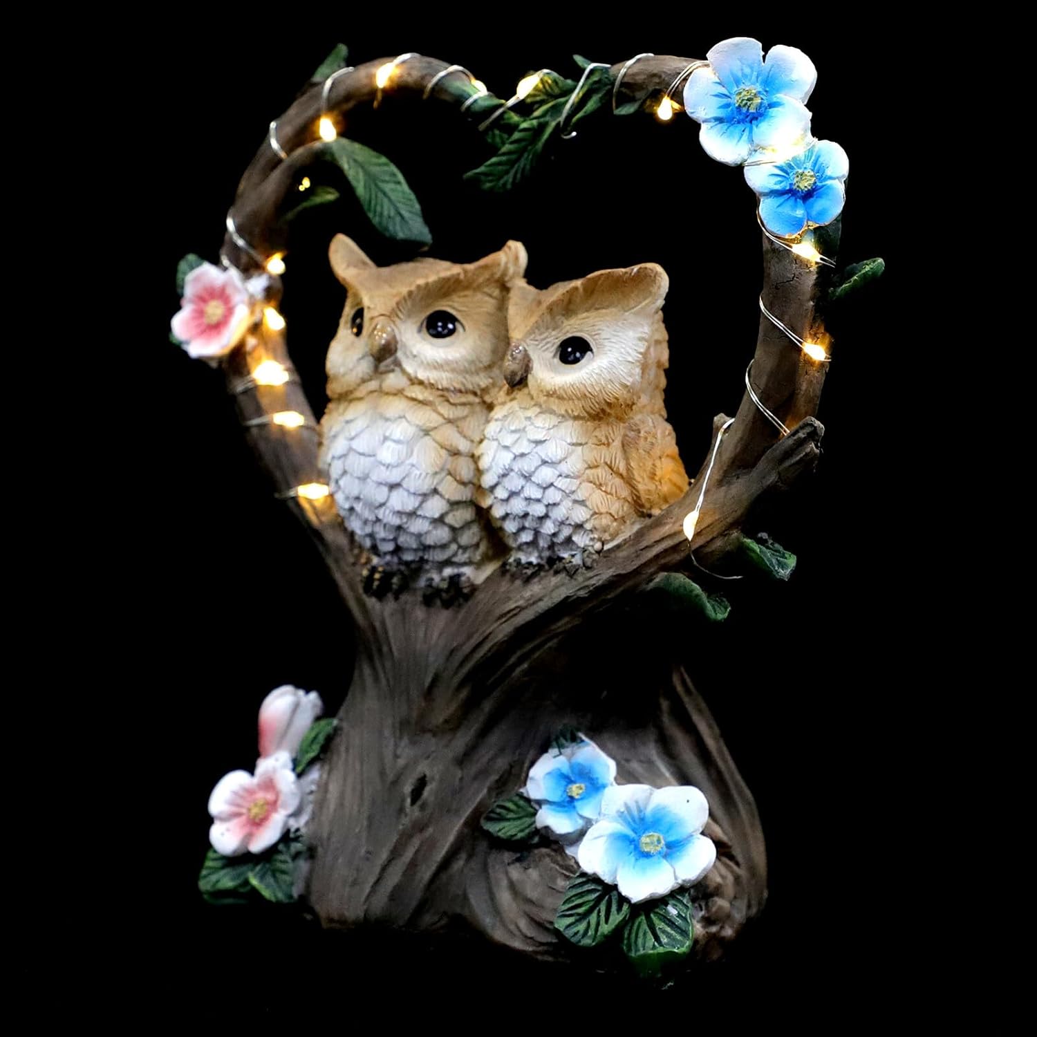 ibasenice Couple Owls Solar Garden Lamp Resin Figurine Outdoor Lawn Light Decor for Patio Balcony Yard Landscape Lighting