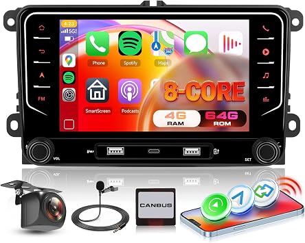 5G WiFi Car Radio 4G+64G for VW Golf 5 Polo Skoda with DSP Wireless Carplay Android Auto GPS, Hodozzy 7" HD IPS Touch Screen Android Car Stereo with Bluetooth 5.0 FM/RDS SWC+Backup Camera