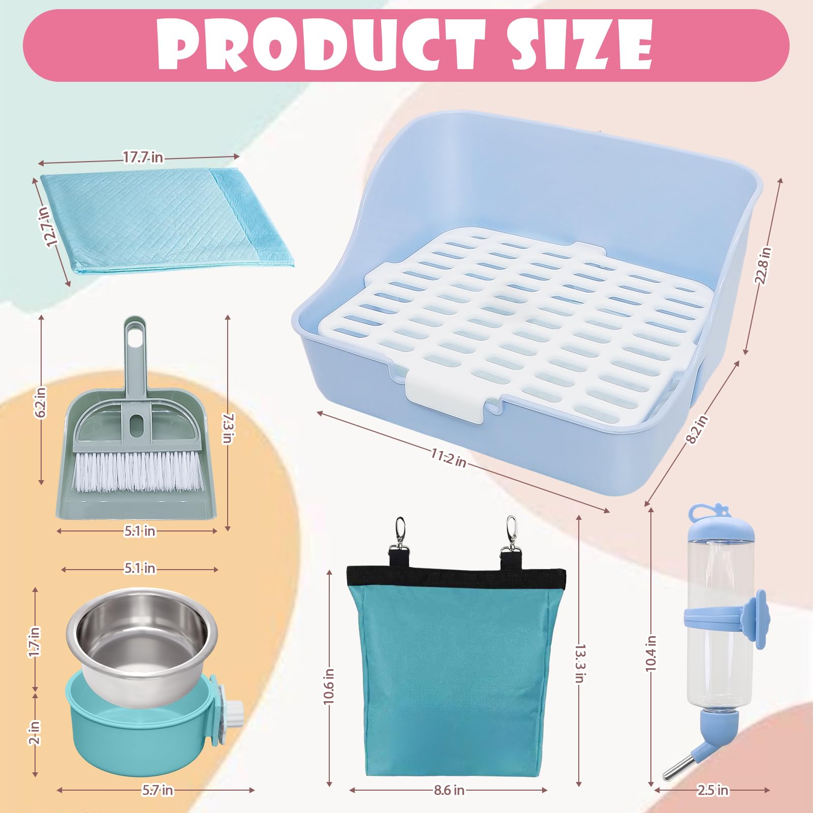 Rabbit Litter Box Trainer with Hay Feeder Hanging Bowls Water Dispenser for Cage Drawer Pan Litter Bedding Small Animal Pet Toilet Bunny Guinea Pigs Chinchilla Ferret Small Animals Blue - image 5