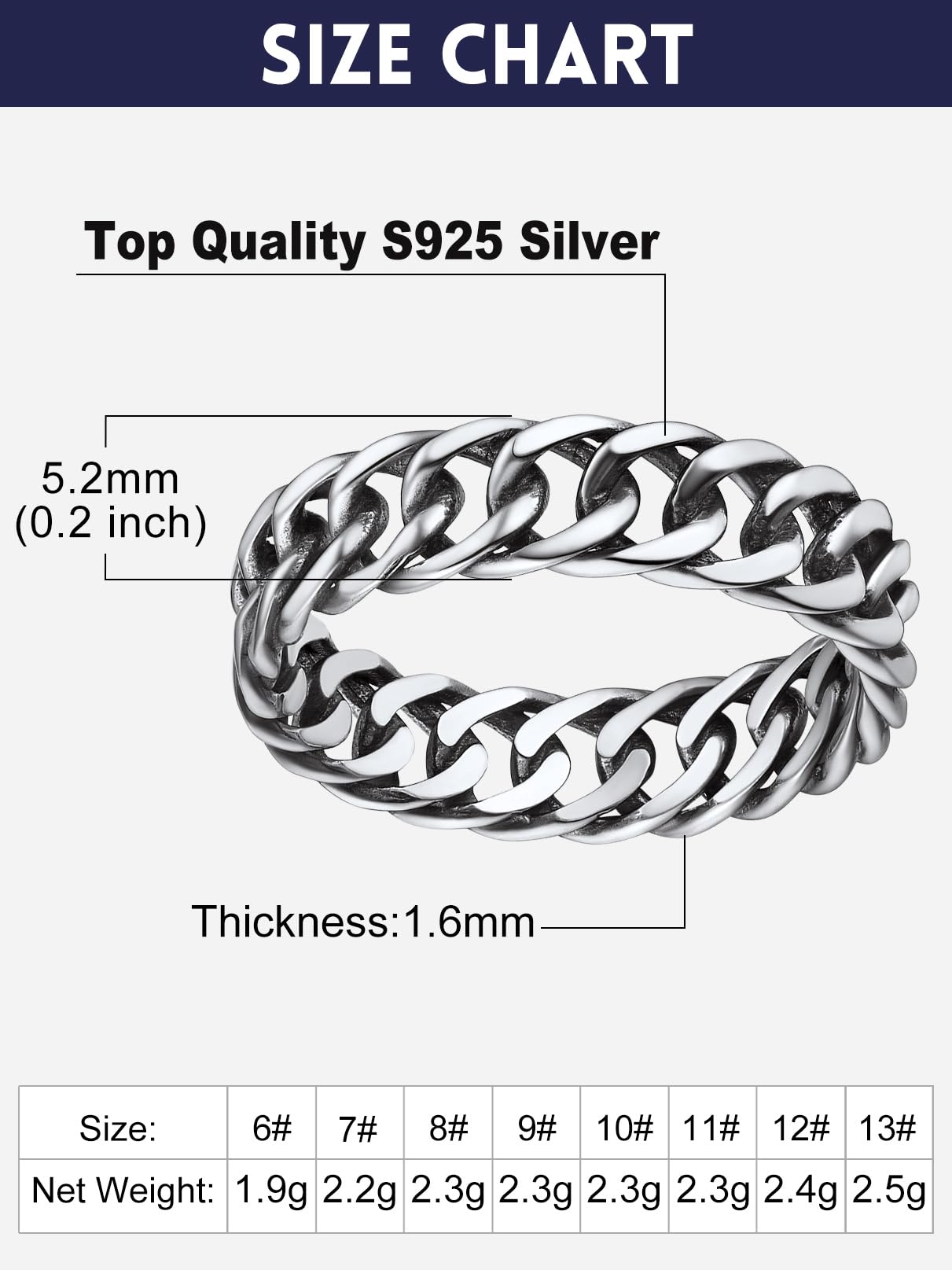 Bandmax Anillo Plata Cadenas de Mujeres Anillo Dedos Compromiso Boda Talla 52mm - 69mm