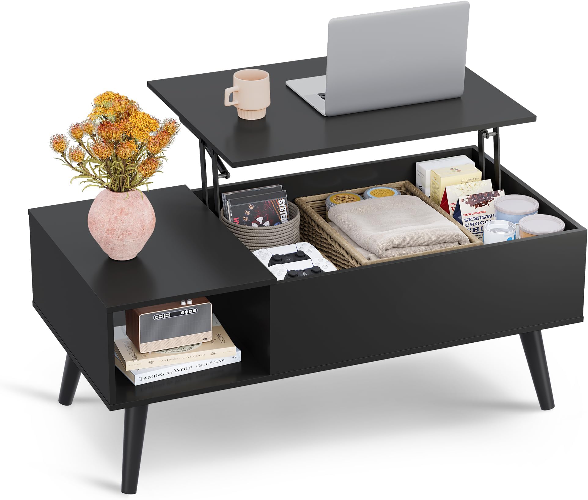 WLIVE Round Coffee Table, 31.5" and 23.6" Small Coffee Tables for Living Room, Nesting Circle Coffee Table Set of 2 with Storage for Apartment, Bedroom, Charcoal Black