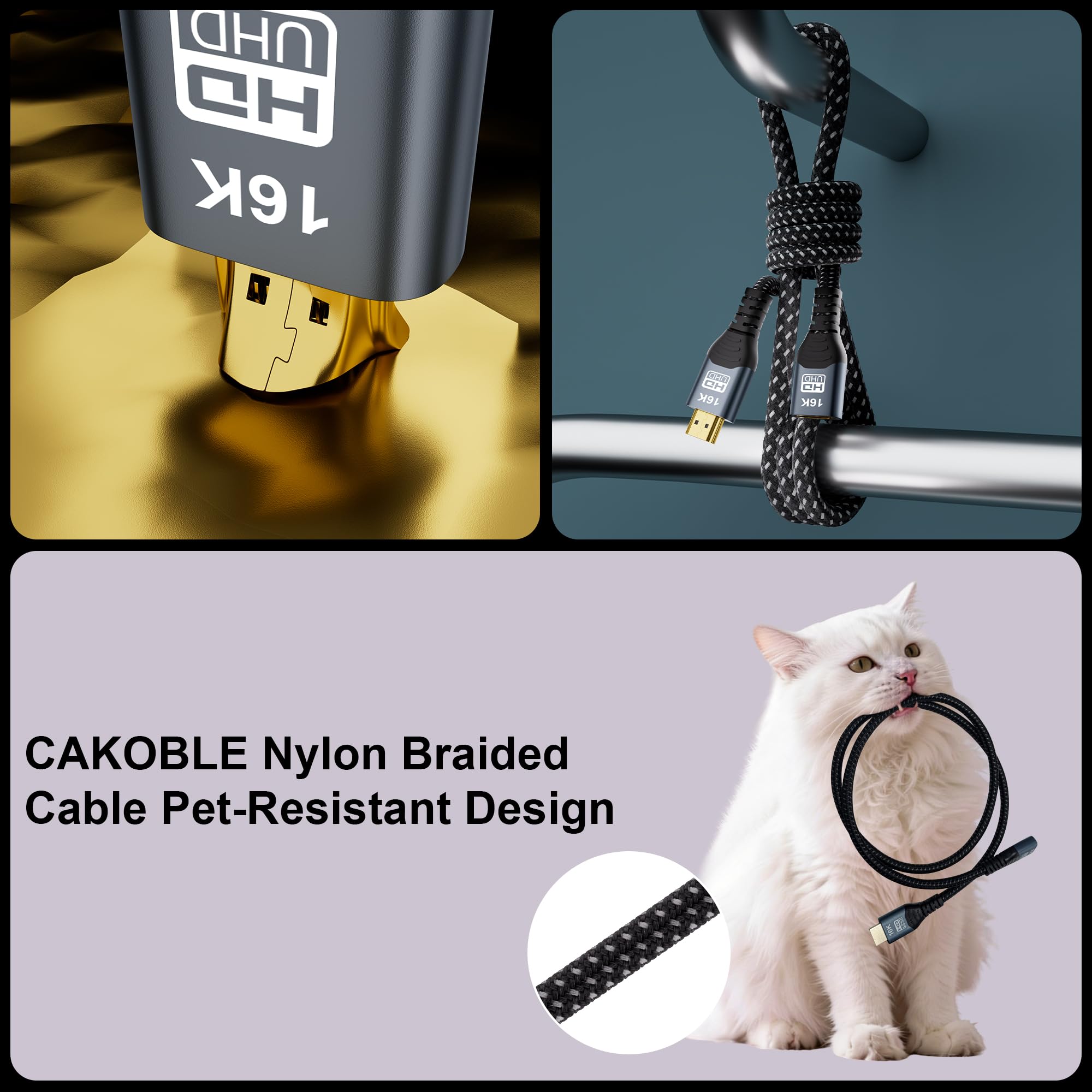CAKOBLE HDMI 2.2 Przedłużacz | Przedłużacz HDMI Męsko-Żeński (Wtyk-Gniazdo) | 96Gbps Ultra Szybki, 16K@60Hz, 8K@240Hz, 4K@480Hz | eARC, HDR10+, HDCP 2.2&2.3, Dolby Vision/Atmos (2m+2m)
