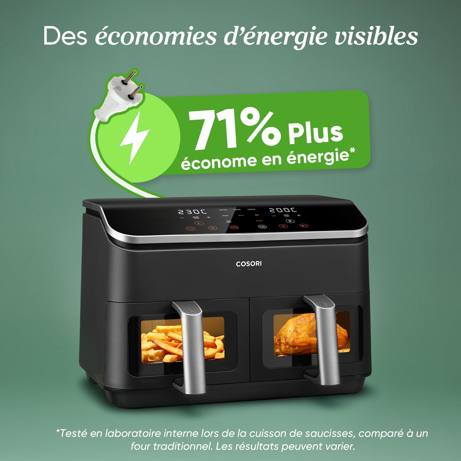 Cosori Air Fryer R901 8,5L 85% de graisse en moins | 8-en-1, 71% d'énergie en moins, 55% plus rapide, pour jusqu'à 8 personnes, va au Lave-vaisselle, Noir