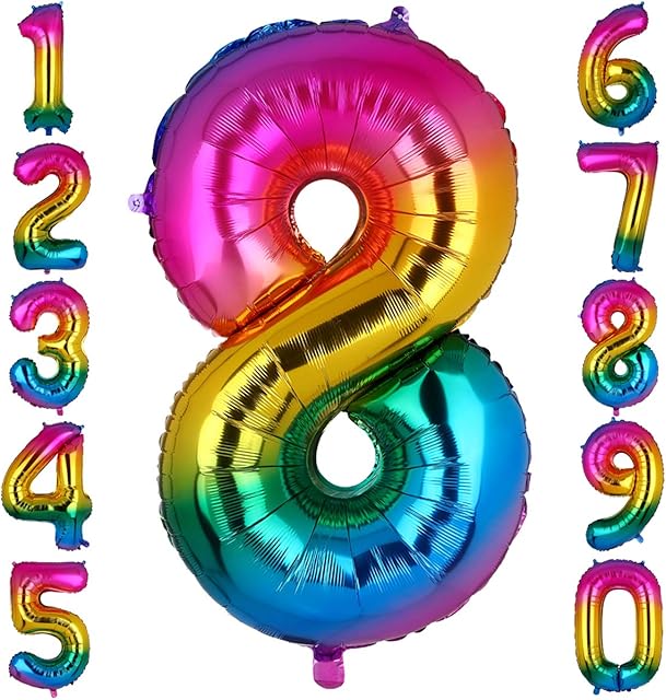 40 Inch Big Number 8 Foil Balloons Rainbow Giant Mylar Helium Balloon Girls Birthdays Party Decorations Supplies