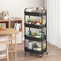 Vista 3 de Sywhitta - Carrito rodante de utilidad de plástico de 4 niveles con asa, carrito de almacenamiento multifuncional para oficina, sala de estar