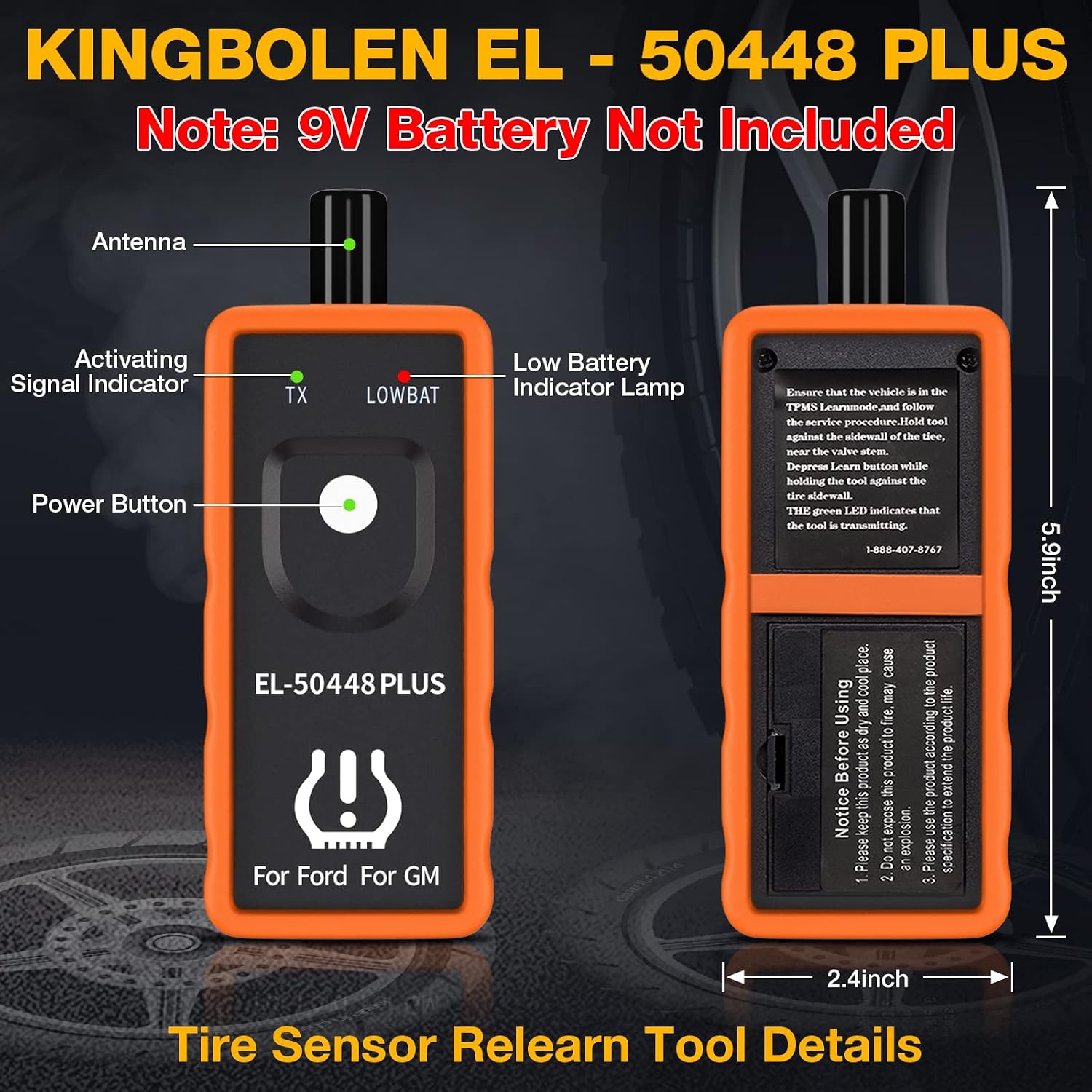 KINGBOLEN EL-50448 Plus TPMS Relearn Tool for Ford for GM Automotive Tire Pressure Monitor Sensor 315/433 MHz Reset Tool, 2 in 1 Relearn Tool for F150 for Lincoln for Buick for Cadillac Vehicle