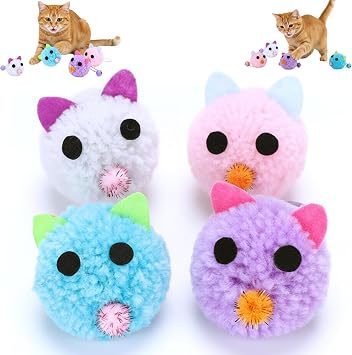 Cat Toy, 4 Pack Yarn Cat Mouse Toy with Bell, Lightweight for Kitten Carry Pouncing, 1.9 Interactive Cat Toy for Bored Indoor Adult Cat Scratch Biting Play, Cat Wand Toy Attachments Refill