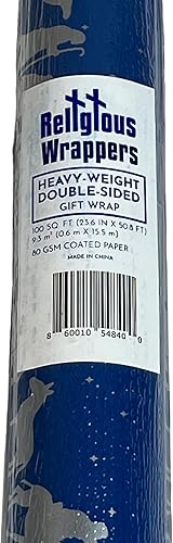 Miniatura 6 de Religious Wrappers Papel de regalo religioso de doble cara de Navidad azul y plateado, envoltura festiva de 100 pies cuadrados para vacaciones,
