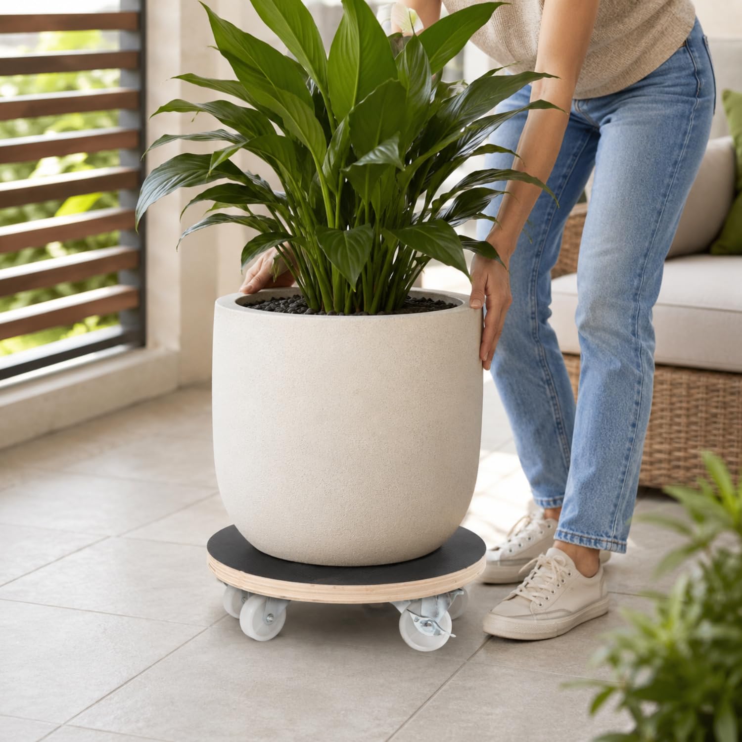 Green>it® Chariot à Plantes en Bois plaqué Ø 30 cm