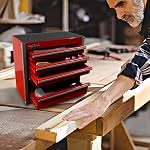 Mini Metal Tool Box, Portable 5 Drawer Steel Stackable Tool Box Small Tool Chest with Soft Liners and PP Feet Pads Cold Rolled Steel Toolbox for Storage and Organizers, Black (Red)