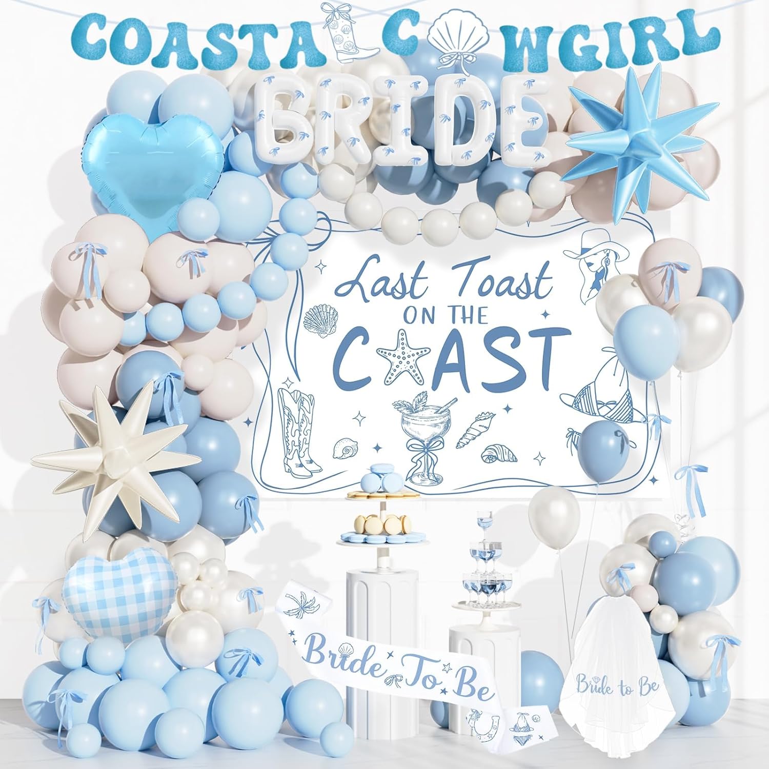 Costova Last Toast on the Coast Bachelorette Decorations Kit- 119 Pcs Complete Coastal Cowgirl Bachelorette Party for Bridal Shower Party Decor