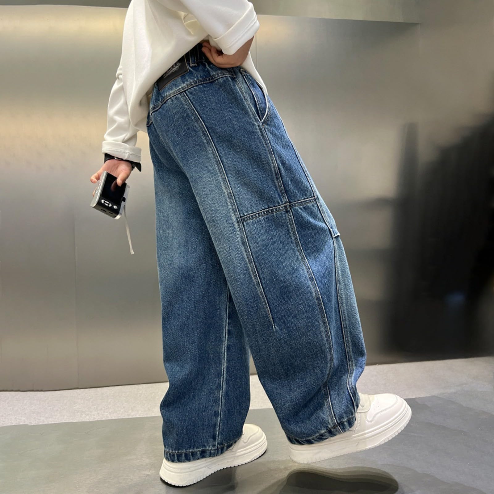 Vaqueros Niño 5-13 Años Anchos Pantalon Vaquero Adolescentes Chico Cintura Elastica Rectos Casual Hip Hop Streetwear Jeans Pantalones Vaqueros Cargo Denim Holgados Invierno 2026