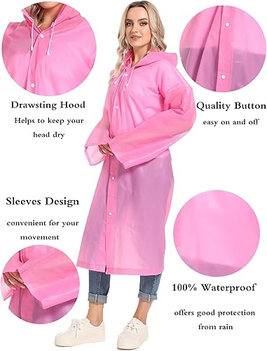 Miniatura 4 de Borogo 2 Ponchos de lluvia para adultos, impermeables, reutilizables, supervivencia de emergencia con capuchas y mangas, para mujeres y hombres
