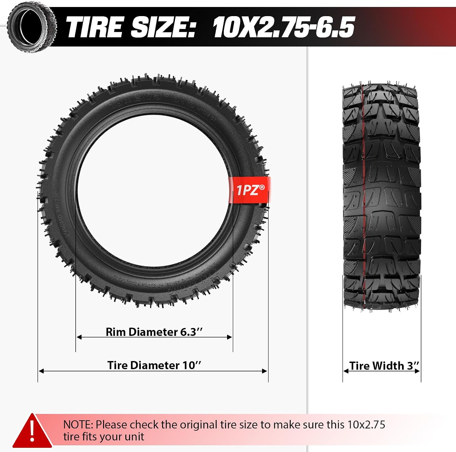 1PZ STO-T8D 10x2.75-6.5 Scooter Tire Off Road 10 Inch Scooter Tyres 70/65-6.5 Thickened Tyre for Speedway 5 Dualtron 3 Hover-1 Alpha gotrax G4 Electric Scooter