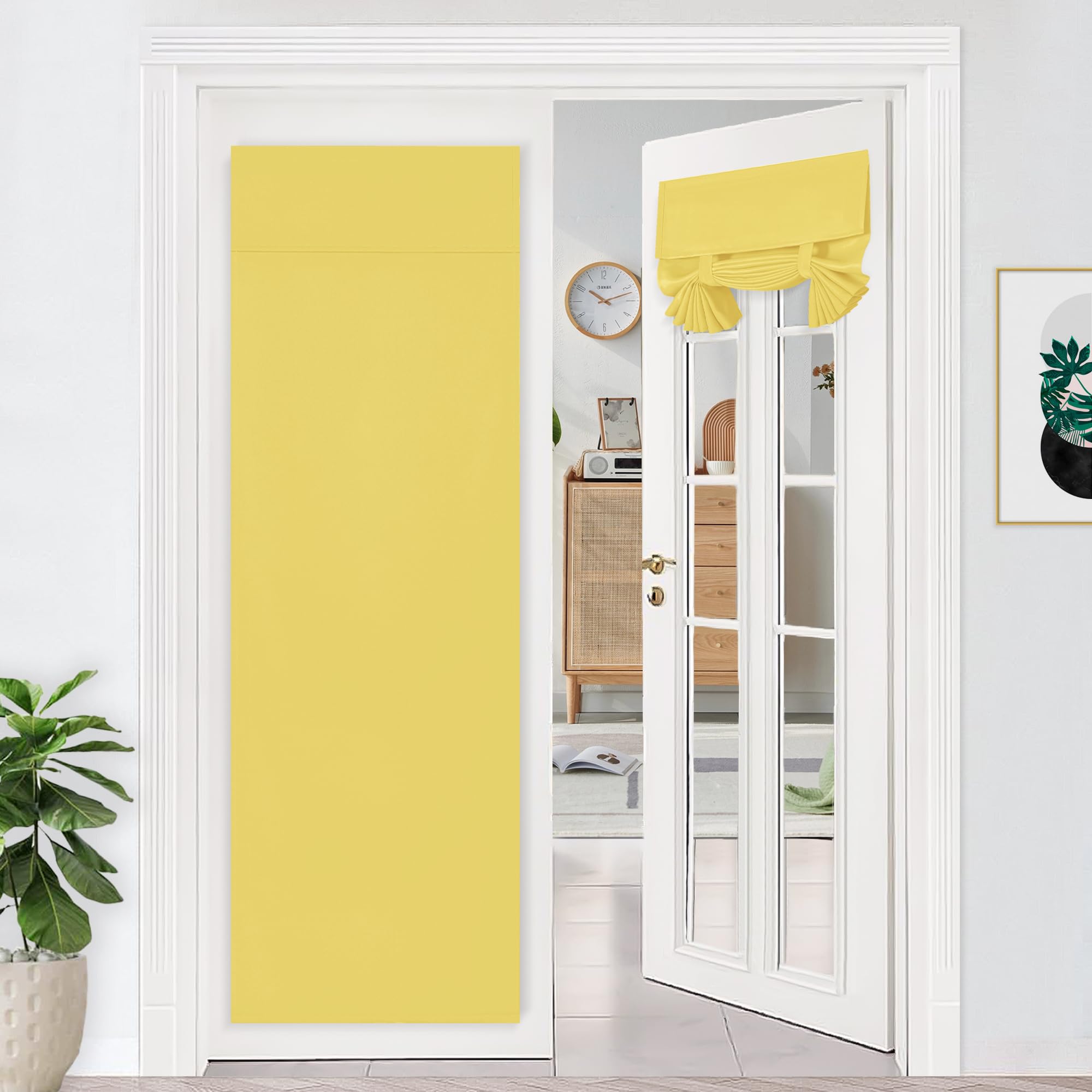 DWCN Blackout French Door Curtains - Thermal Insulated Light Blocking Tricia Window Panels, Room Darkening Curtain with Adhesive Tape for Sidelight, Set of 1 Panel, 26x68 Inch, Yellow