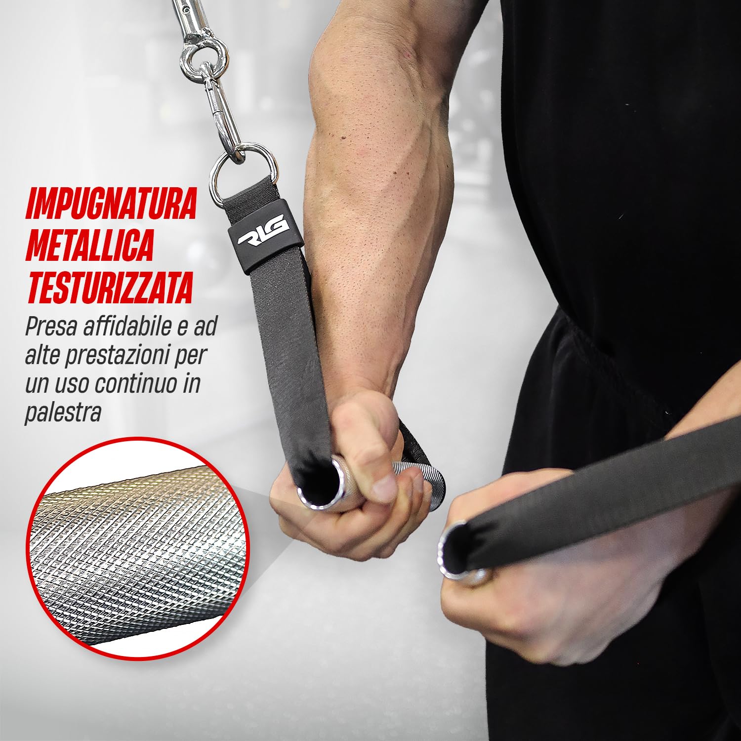 RL Grips Impugnature unilaterali per pulegge da Palestra con Manico in Alluminio - Set di Maniglie semplici per Allenamento con pulegge da Palestra - Anelli per Esercizi di Bodybuilding con Cavo