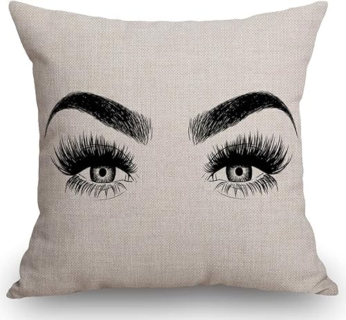 SSOIU Funda de almohada decorativa de pestañas, funda de almohada con ojos de mujer, amarillas y cejas, fundas de almohada decorativas para sofá,