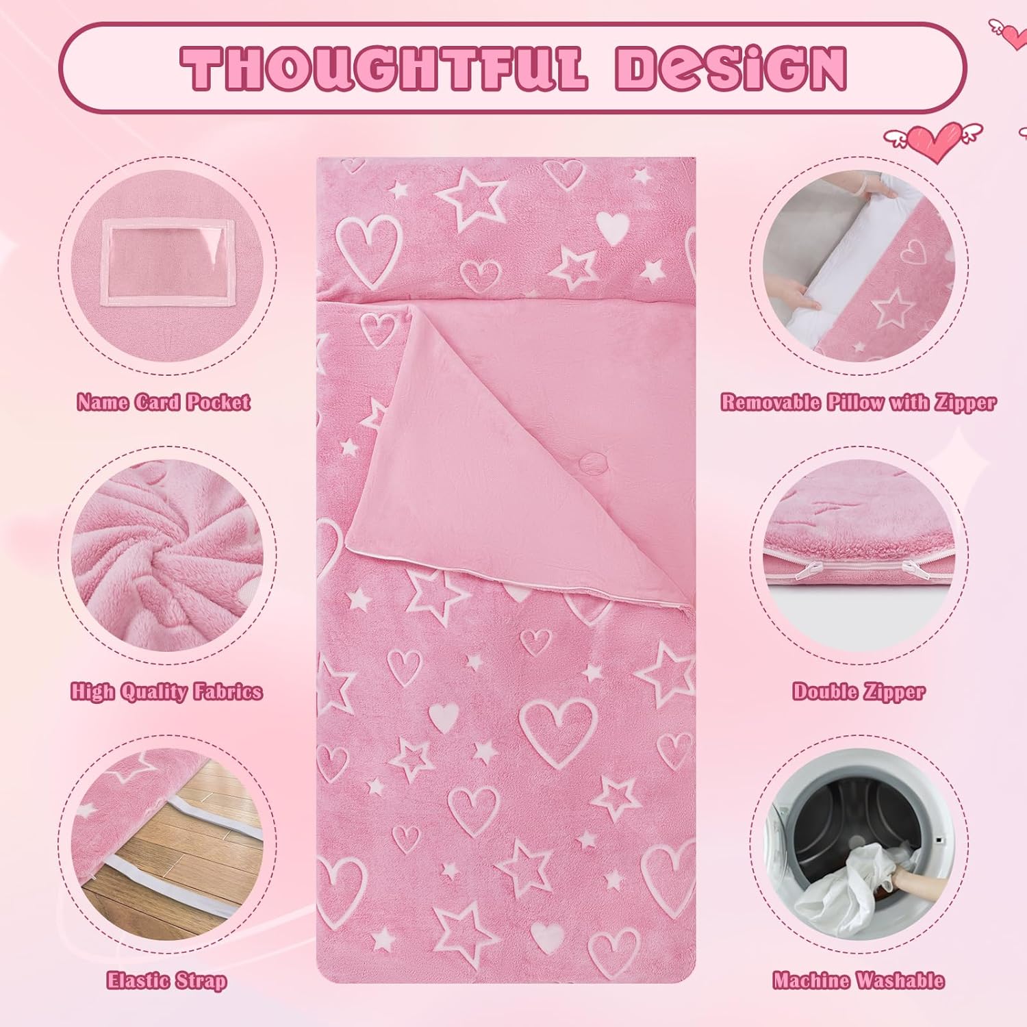 Kids Sleeping Bag Soft Plush Glowing Toddler Nap Mat with Pillow for Boys Girls Large Sleeping Mat for Daycare Preschool Kindergarten