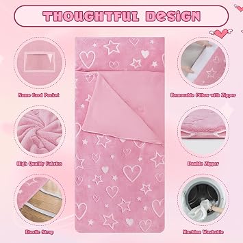 Kids Sleeping Bag with Pillow,Glow in The Dark Nap Mat for Toddlers Boys Girls,Large & Comfy Plush Slumber Bag for Sleepovers Camping Travel