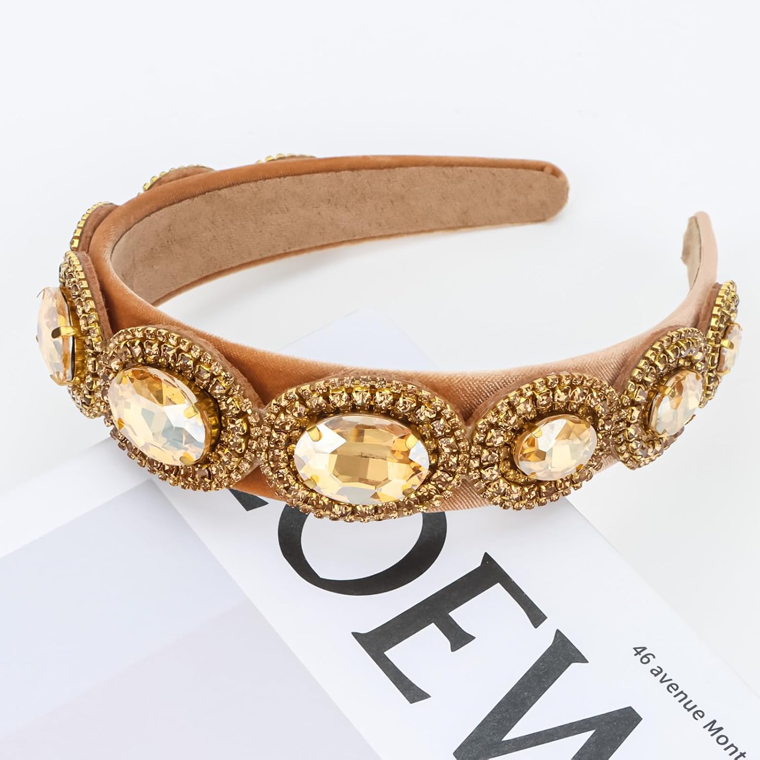 Gold Baroque Headband - Rhinestone Satin Padded Crystal Headband for Women & Girls - Vintage Sparkle Bejeweled Champagne Gold Hair Accessory - Image 5