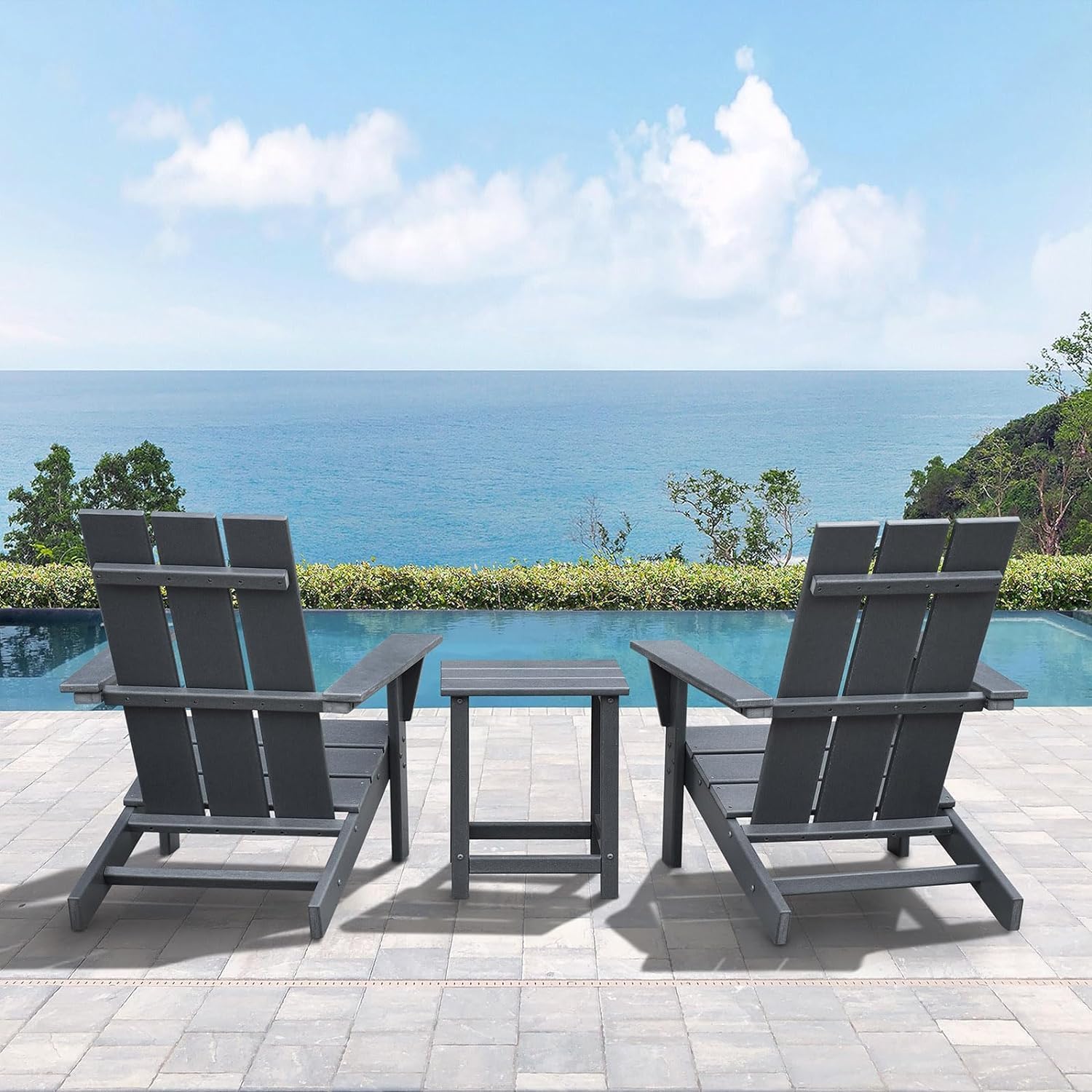 Outdoor Adirondack Chair for Relaxing, HDPE All-weather Fire Pit Chair, Patio Lawn Chair for Outside Deck Garden Backyardf Balcony, Grey (1), W1889140911