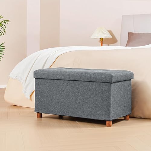 Miniatura 7 de B FSOBEIIALEO Otomana de almacenamiento con bandeja, taburetes de pies y otomanas con patas, cubo de almacenamiento, asiento de lino gris 30