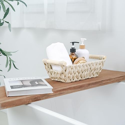 Miniatura 7 de GRANNY SAYS Paquete de 2 cestas de almacenamiento de mimbre, cestas de almacenamiento para estantes, cesta de mimbre trapezoidal con asas, canasta