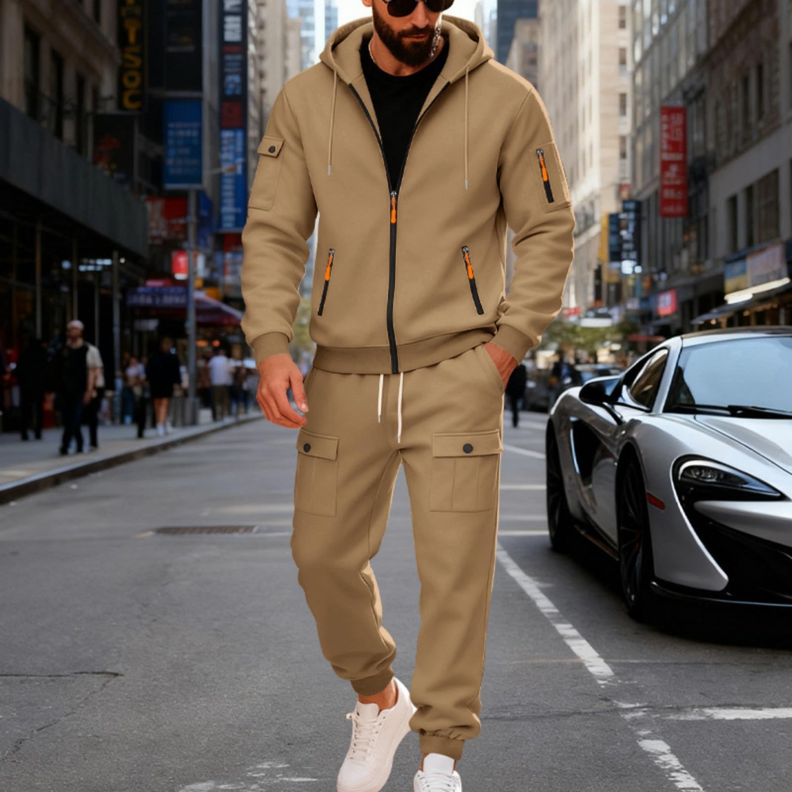 Genérico Ensemble de survêtement pour homme avec veste à capuche et pantalon de sport en coton, vêtement de sport, chauffant, respirant, pour la maison