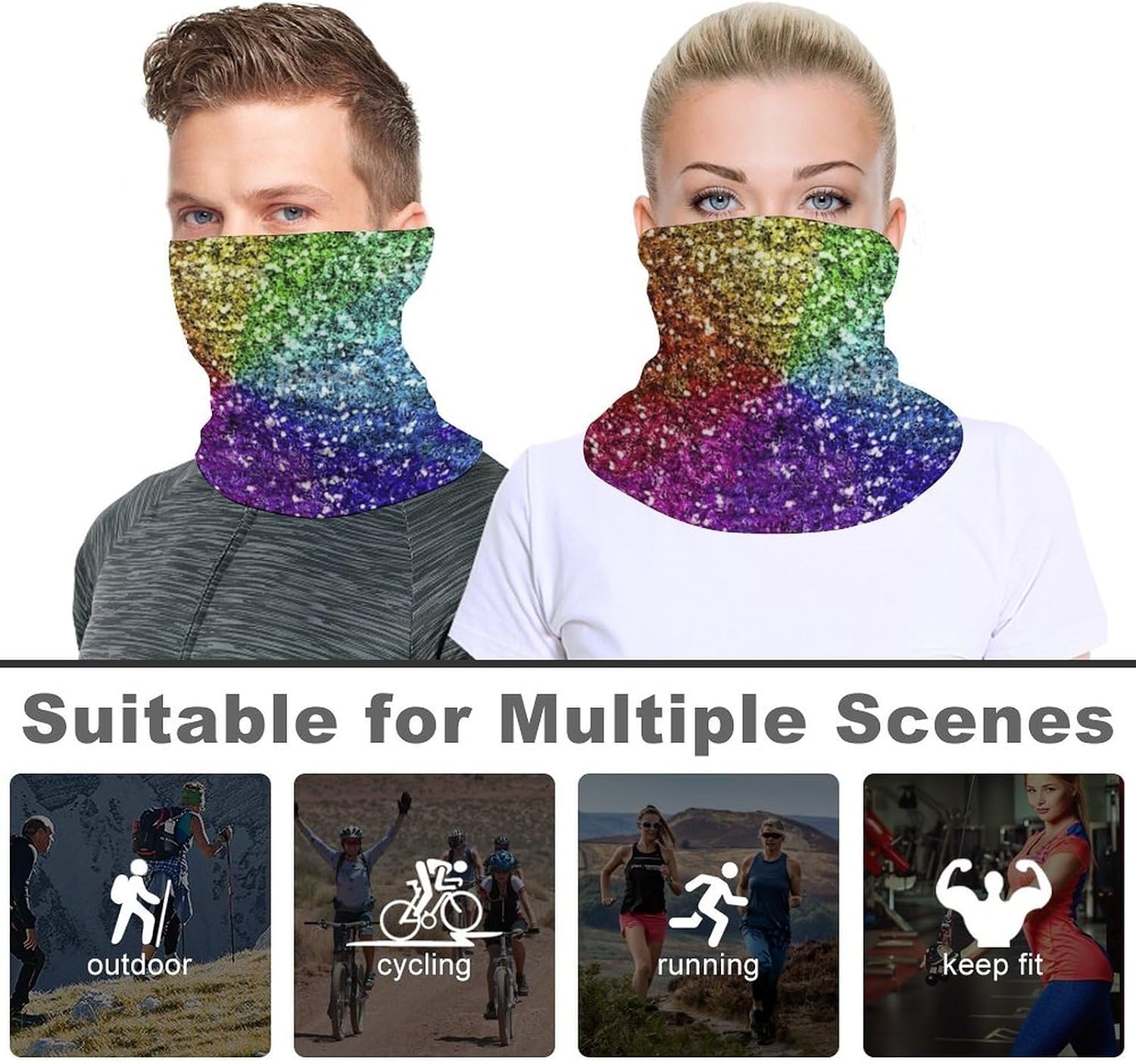 Rainbow Glitter Background Neck Gaiter for Men Women Face Mask Cover Bandana Scarf Headband Headwrap Headwear