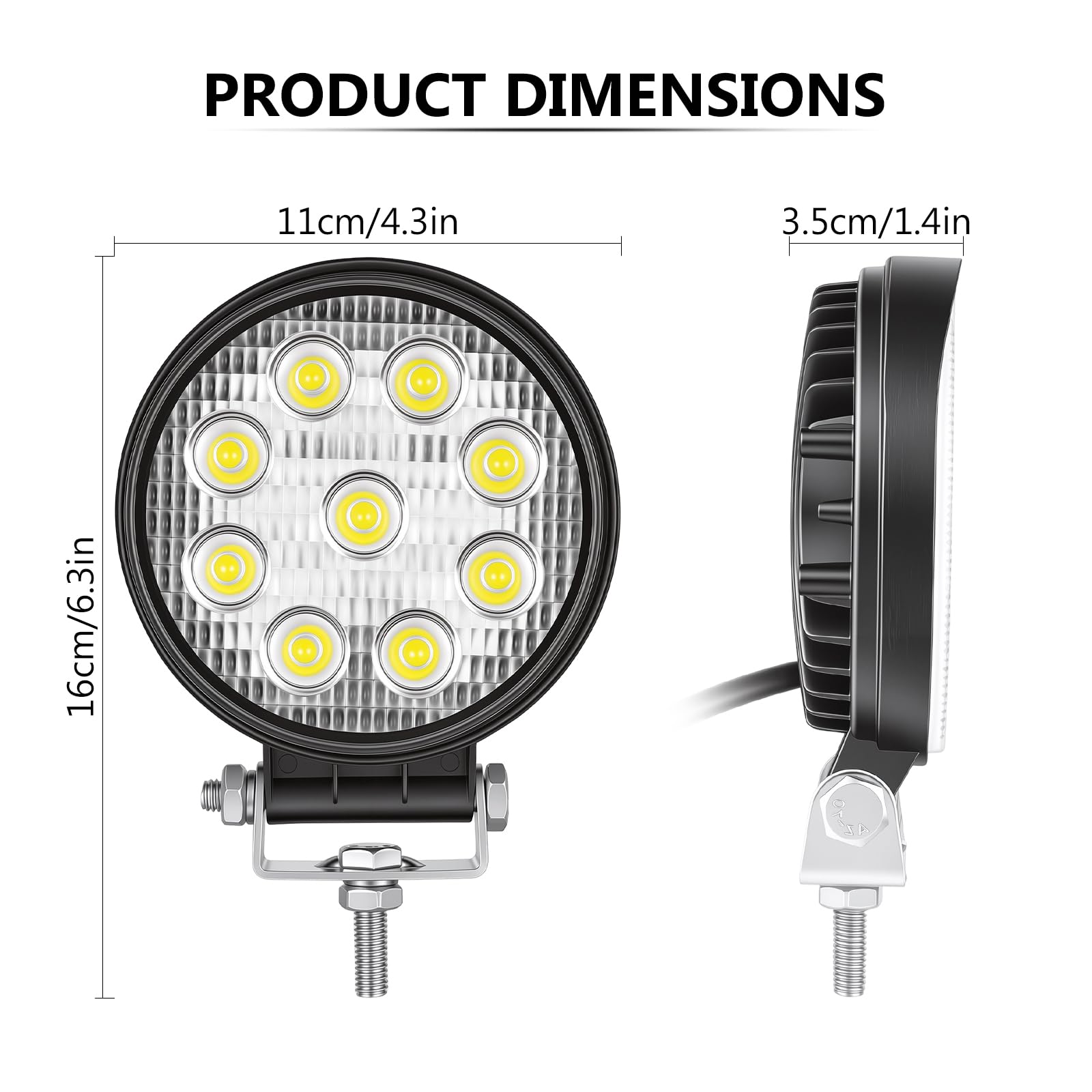 SKYWORLD Lampka robocza LED, 10 cm 27 W okrągła lampa przeciwmgielna do jazdy na drogach światła terenowe światła do łodzi światła do jazdy LED lampa robocza łódź ciężarówka traktor lampa SUV - 10 paczek