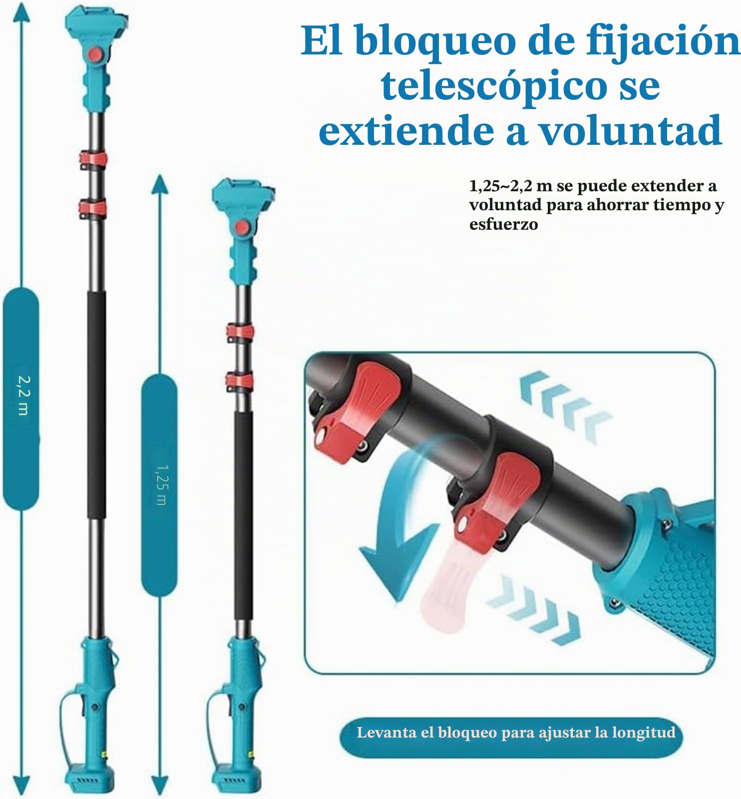 Tijeras de podar eléctricas 4 en 1 mejoradas, mini motosierra inalámbrica de 8 pulgadas con pértiga de extensión de 125-220 cm y 2 baterías de 1,3 Ah, podadora de ramas y ramas