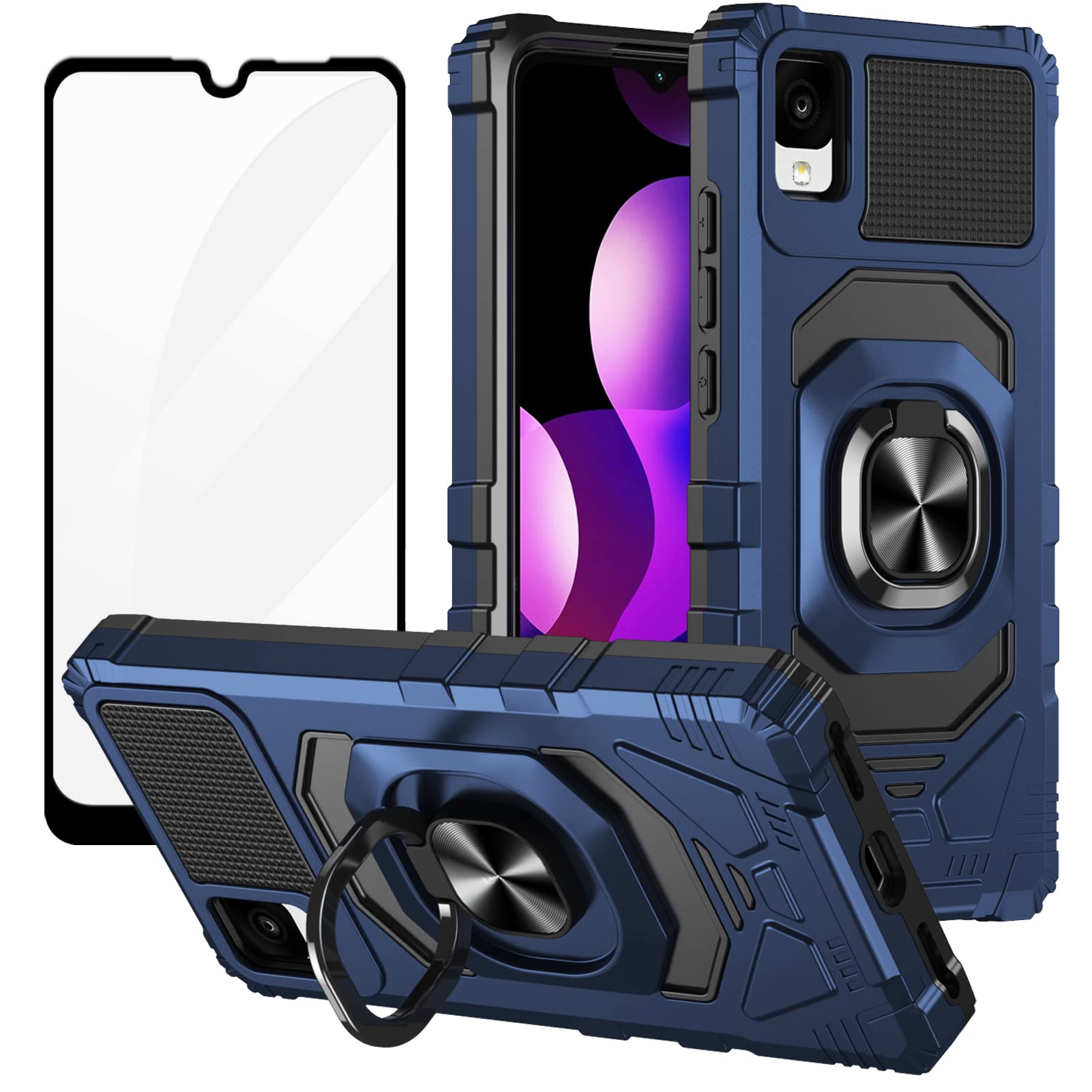 Ailiber Case for Alcatel TCL 30Z (T602DL), TCL 30 LE Case with Screen Protector, Ring Kickstand for Magnetic Car Mount Military Grade, Heavy Duty