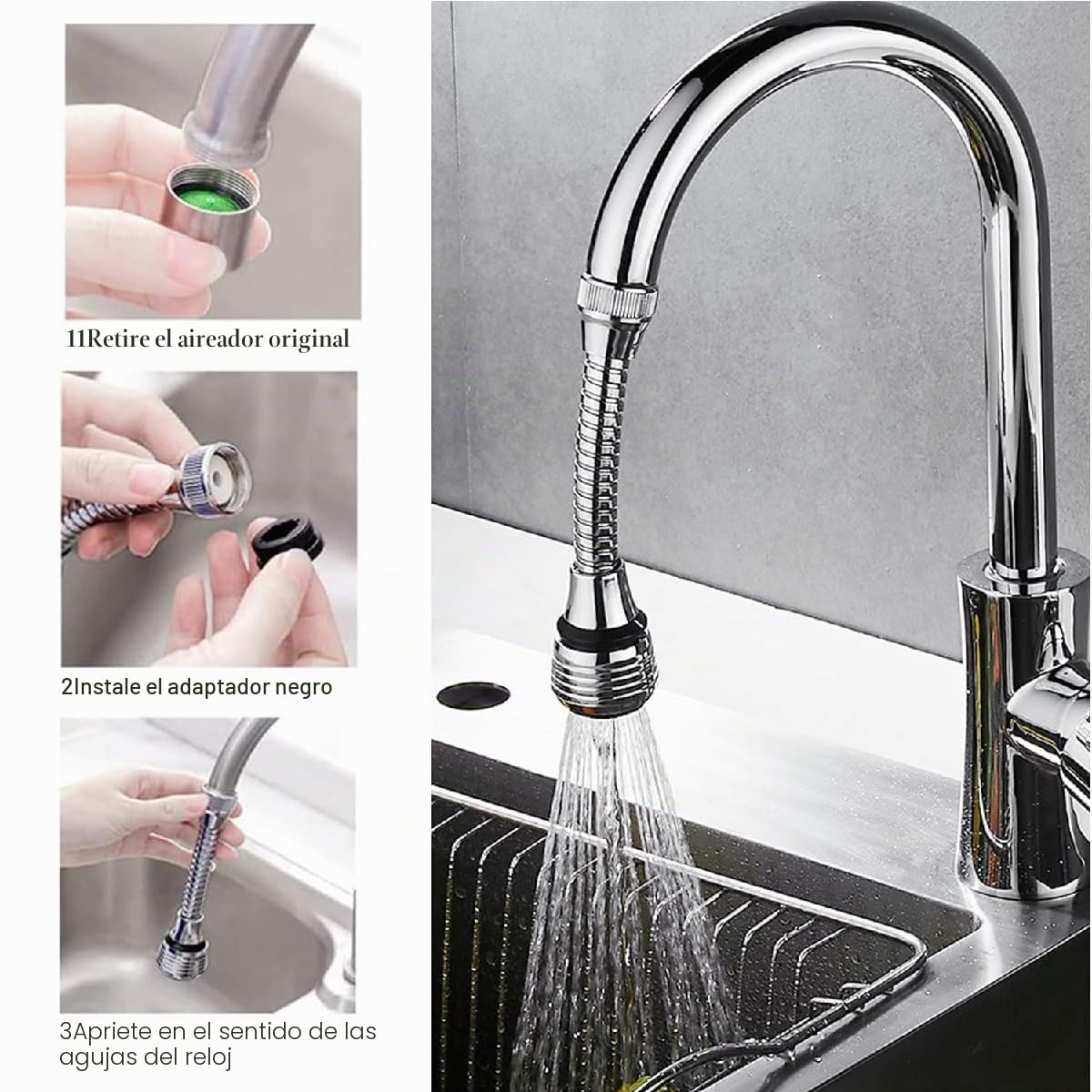 Aireador Grifo Cocina,Extensor Aireador Grifo Lavabo,Ducha para Fregadero de Cocina,2PC Extension Difusor Atomizador Universal, Grifo Lavabo,Flexible de Grifo 360º Pulverizador Adaptador Grifo Cocina