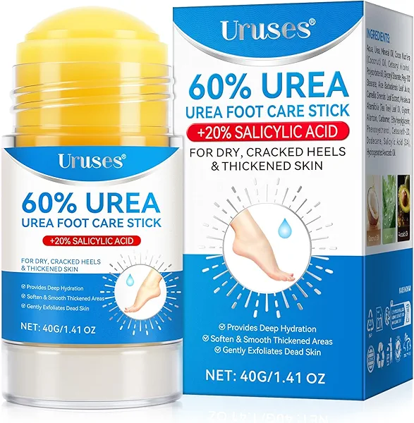 Urea Cream 60% plus Salicylic Acid 2% Urea Foot Care Stick, Foot Cream for Foot Callus Remover, Feet Moisturizer Stick for Dry Cracked Heels, Hands, Knees, Hydrating Heel Balm, Easy To Use