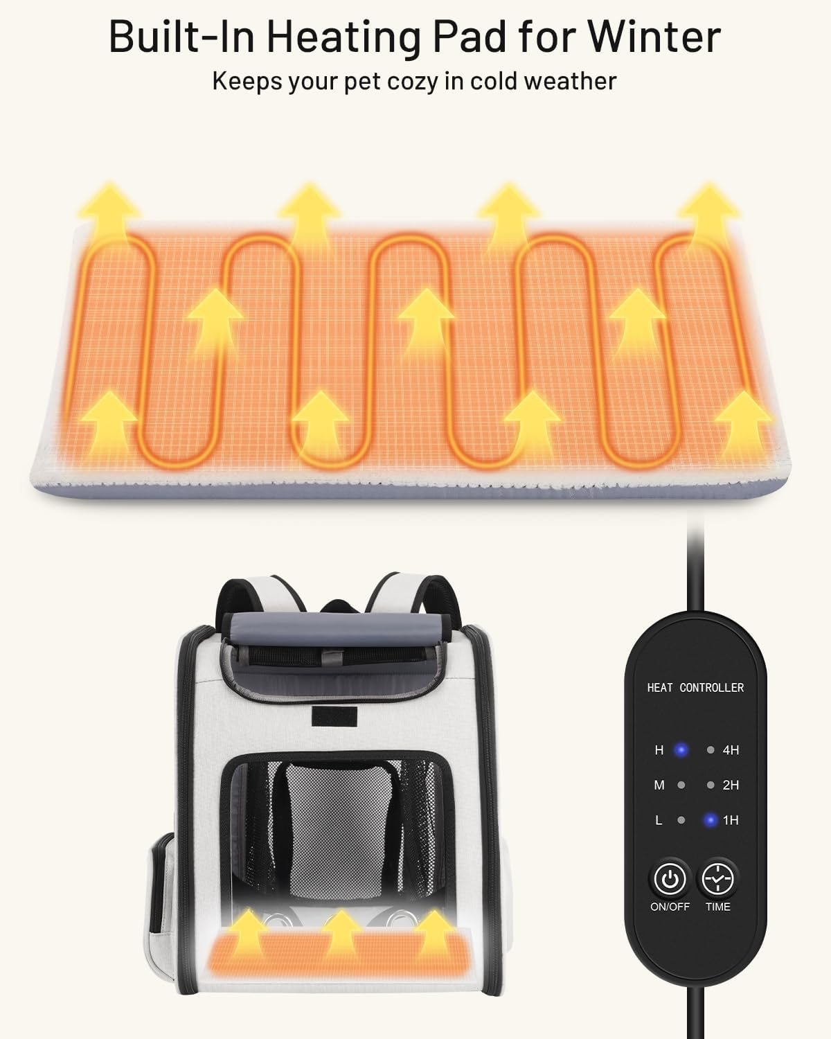 Smart Cat Backpack Carrier with Built-in Cooling Fan & Heating Pad, Expandable Pet Backpack for Cats and Small Dogs up to 16 lbs, Ventilated Travel Carrier for Hiking, Walking & Outdoor