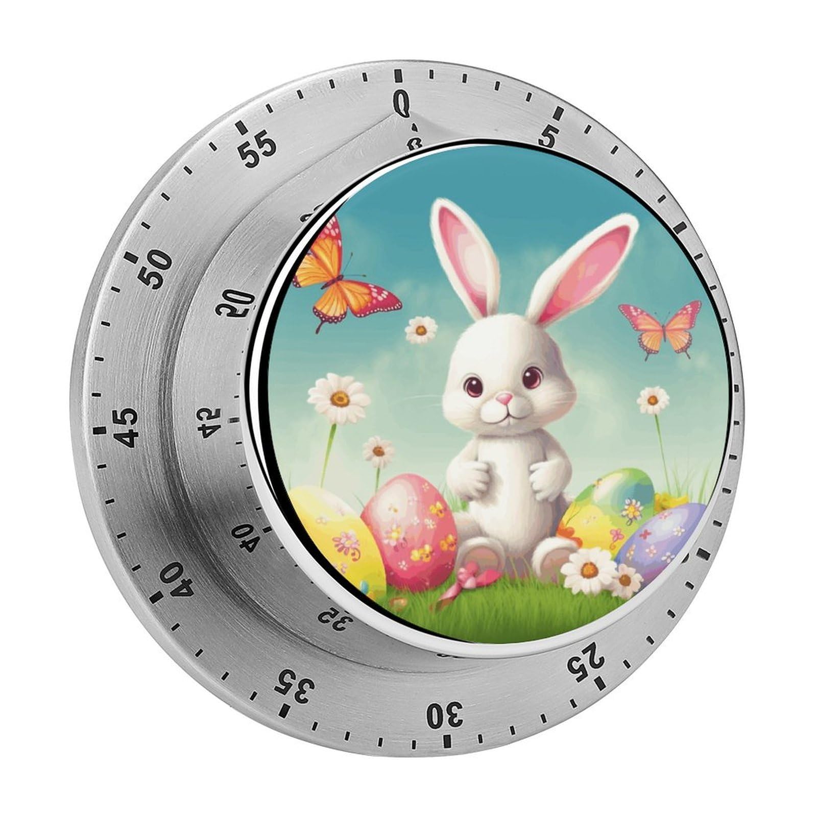 Easter Bunny with Eggs and Spring Butterfly Timer Desk Productivity Teacher Supplies Kitchen Magnetic Countdown Mechanical Timer for Cooking, Egg, Teacher, Exercise, Oven.