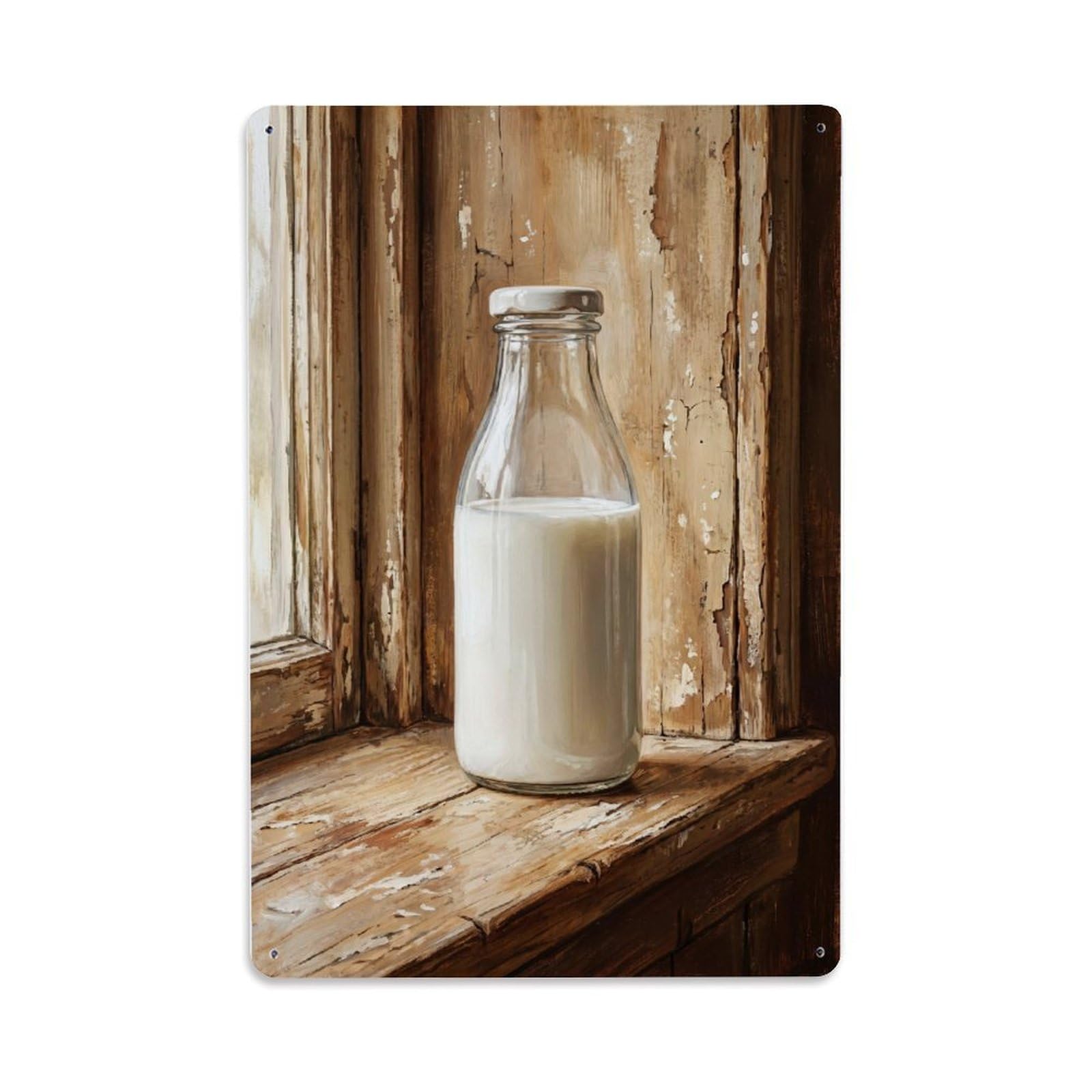 Fqnyr Style Milk Bottle Windowsill Kitchen Metal Tin Sign Plaque Wall Decor For Cafe, Club Bar, Office, Home Garden Metal Poster 8X12inch