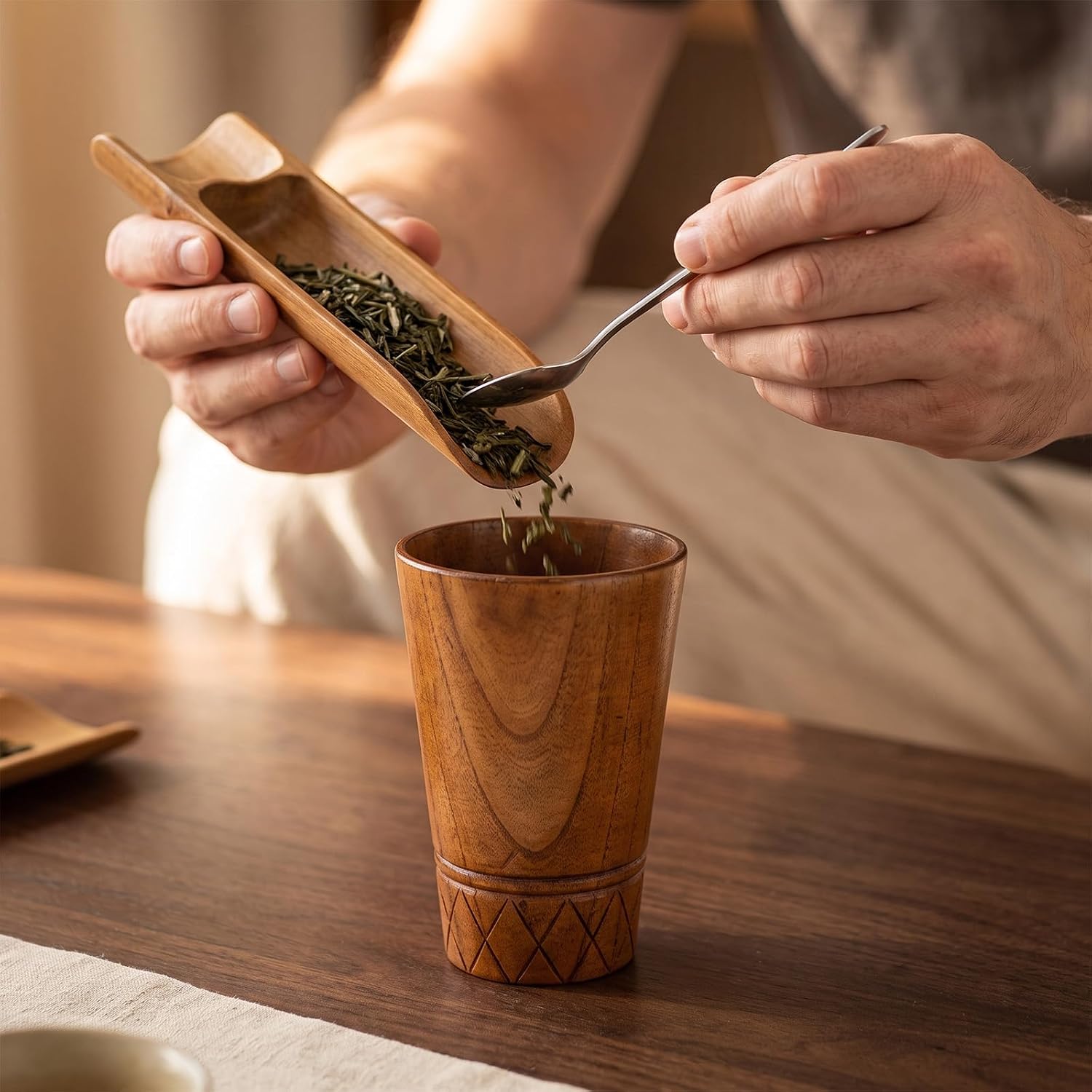 2 Pcs Wooden Cups Wooden Coffee Mug 10oz Handmade Natural Wood Drinking Cups for Coffee Tea Hot Drinks, Portable Wood Tumbler for Home Office Outdoor Camping