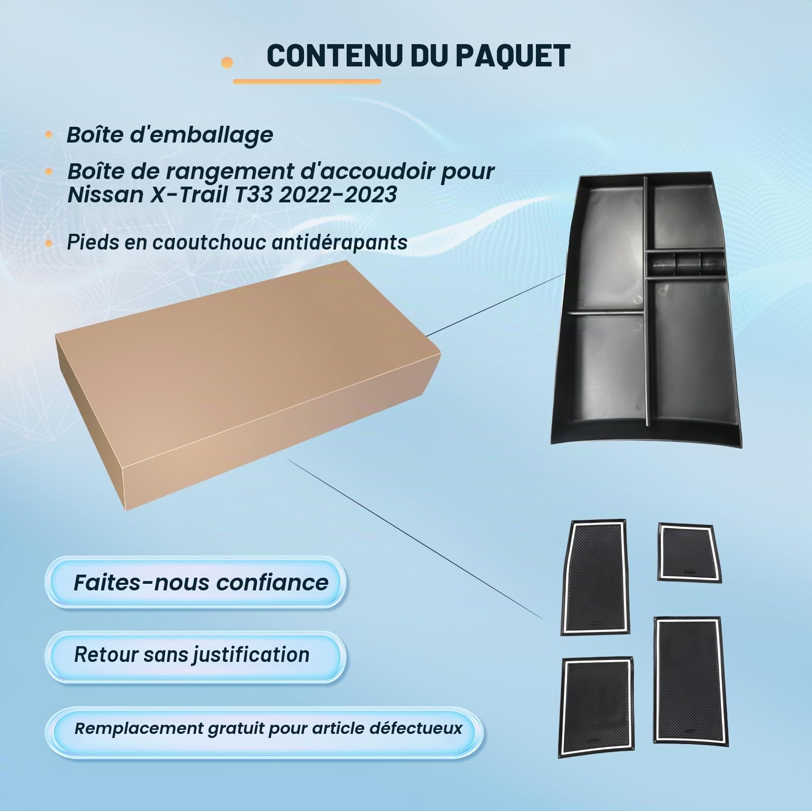 BIXUAN Compatible avec Nissan X-Trail T33 2022-2025 2026 Boîte de rangement pour console centrale X-Trail T33 2026 Tapis antidérapant Accessoire de compartiment de rangement Accoudoir central