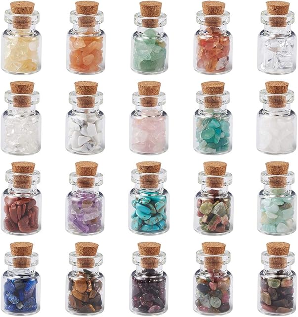 Cheriswelry 20pcs Mini Gemstone Wishing Bottles Set for Jewelry Making Home Decoration