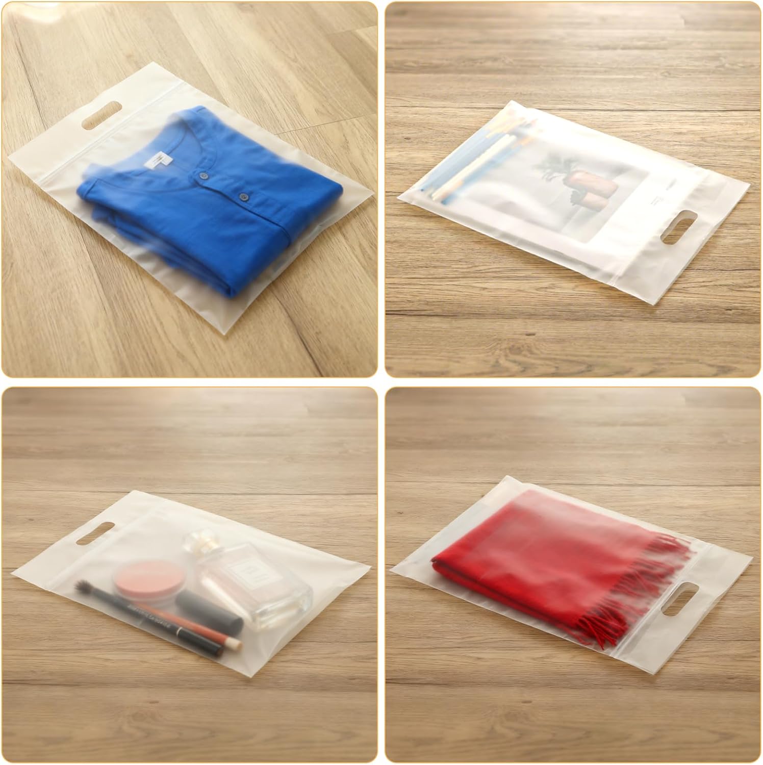 STARVAST 150 Pack T Shirt Bags for Small Business, 10x12 Inch Frosted Shirt Packaging Bags with Handle, 16 Mil Thick Stand-Up Zipper Bags for Clothing, T-Shirt, Apparel, Clear