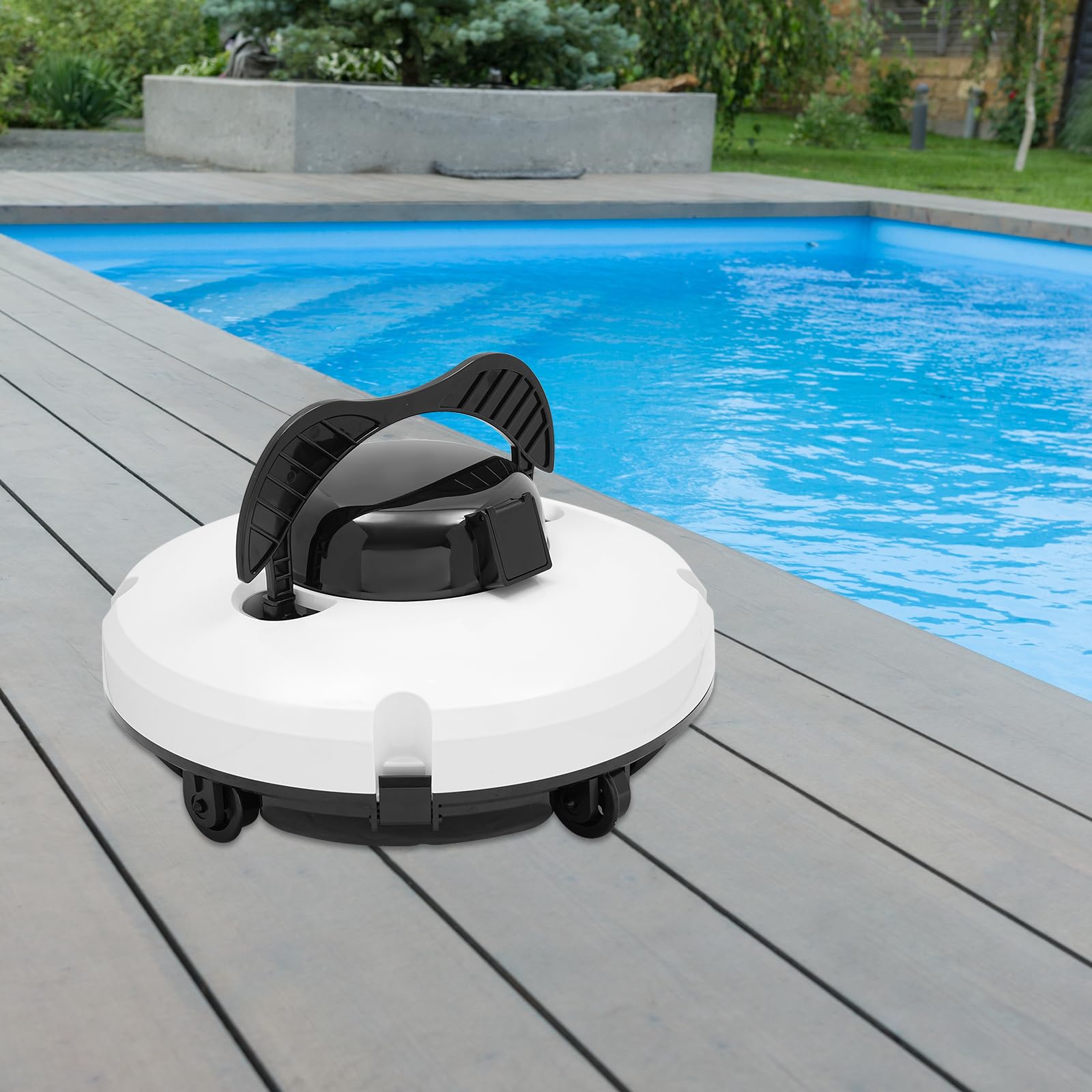 Poolroboter Akku Kabellos, 120 Min, Bis 100 Qm, Weiß | Kabelloser Poolsauger mit 5200 mAh, 180 Mikrometer Filter, Selbstparken und Bodenreinigung für flache Pools