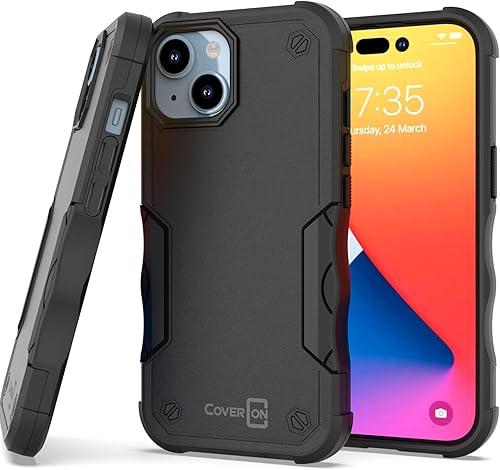 CoverON Funda resistente diseñada para Apple iPhone 15, resistente grado militar A de plástico duro, TPU híbrido, agarre de la piel, funda rígida