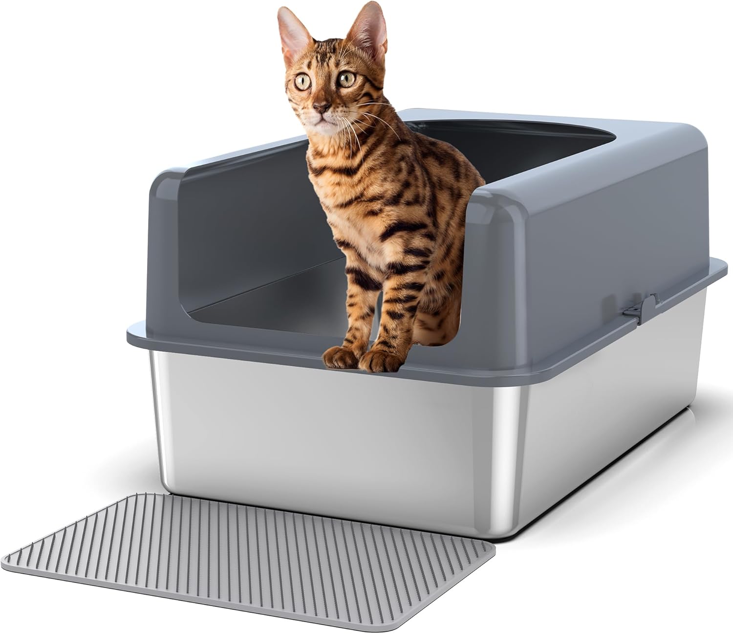 Freefa Stainless Steel Litter Box, Extra Large Cat Litter